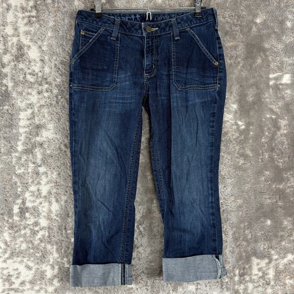 Carhartt Size 6 Curvy Fit Cropped Stretch Cotton Blend Denim Jeans Blue Button - Picture 1 of 11